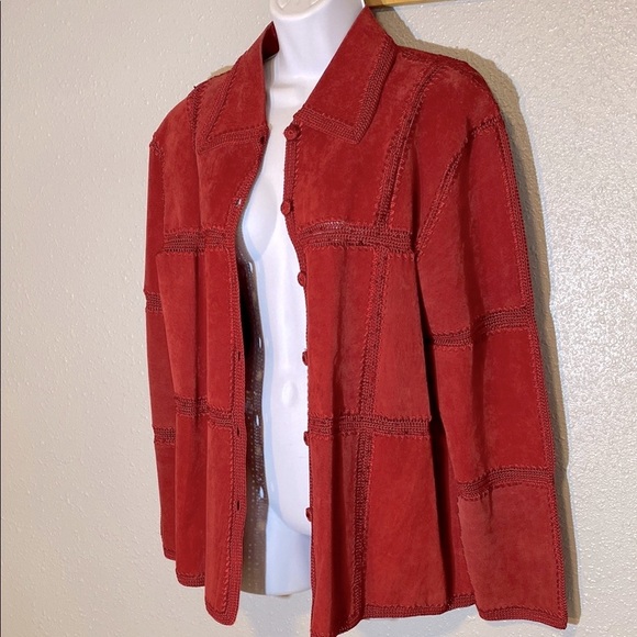 S.M.H Boutique Red Leather Blazer Patchwork Blazer/Jacket - Picture 1 of 10